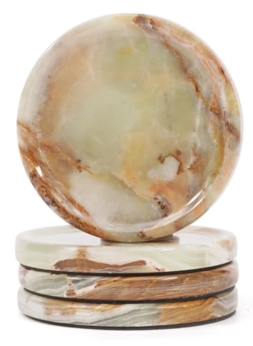 EARTHEN CRAFTS Lot de 4 sous-Verres et marbre de 10,2 cm, Onyx Vert Faits à la Main, Parfaits pour Le Bar, la Table à Manger, Le Bureau, la décoration intérieure et comme Cadeau