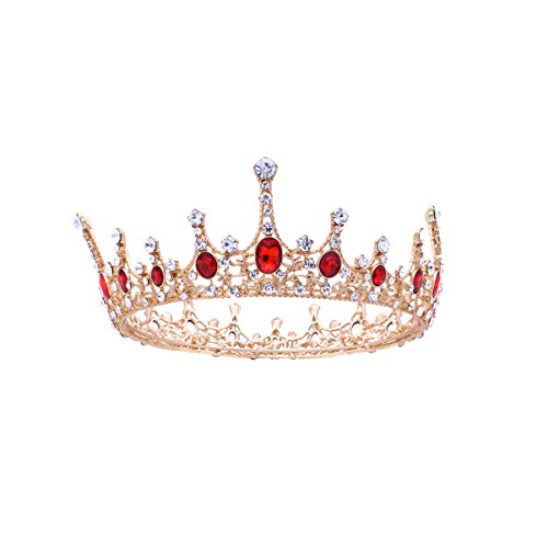 FOMIYES Rote Strass Krone, Retro Tiara Krone, Tiara-Braut Mit Roter Krone für Hochzeiten, Partys Cover