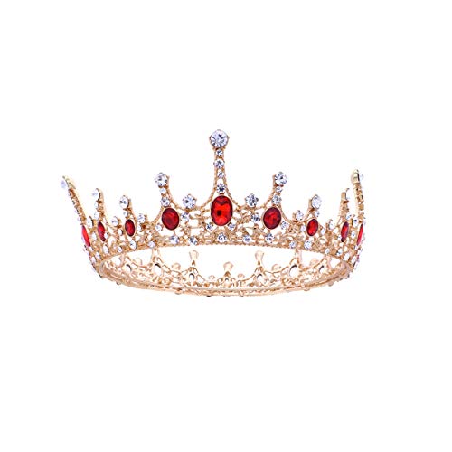 FOMIYES Crystal Red Rhinestone Ruby Crown Crown Princess Vintage Fascia Bridal Queen Baroque Tiara Gioielli