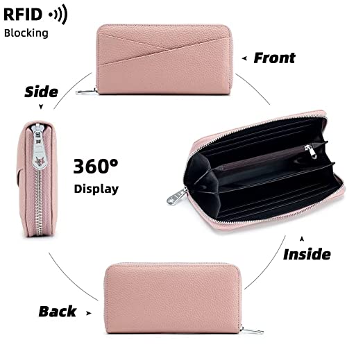 Women's Wallet Genuine Leather RFID Blocking Credit Card Case Elegant Clutch Purse Travel Phone Wallet with ID Window, Black, One Size2