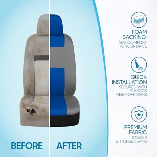 Image of BDK PolyPro Car Seat Covers Full Set in Blue & Gray - Front and Rear Split Bench Seat Covers for Cars, Easy to Install Car Seat Cover Set, Car Accessories for Auto Trucks Van SUV