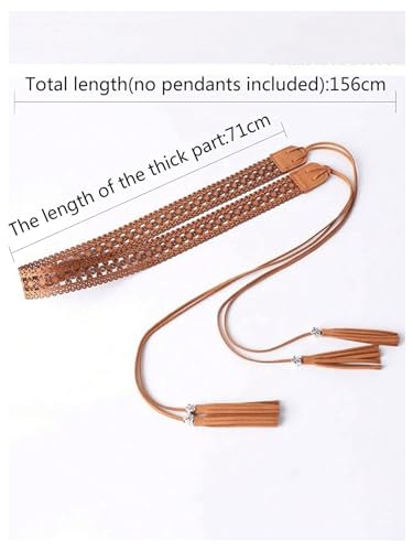 Verdusa Women's Boho Tie Waist Belt Tassel Hollow Out Leather Belts3