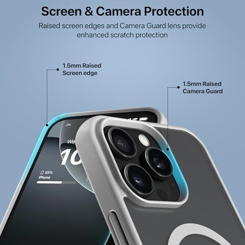 Image of eller sante Zenon Magpro Back Cover Case for iPhone 16 Pro Max Scratch Resistant Camera Screen Protector TPU Shockproof with Stand Holder Mag-Safe Wireless Charging- Silver