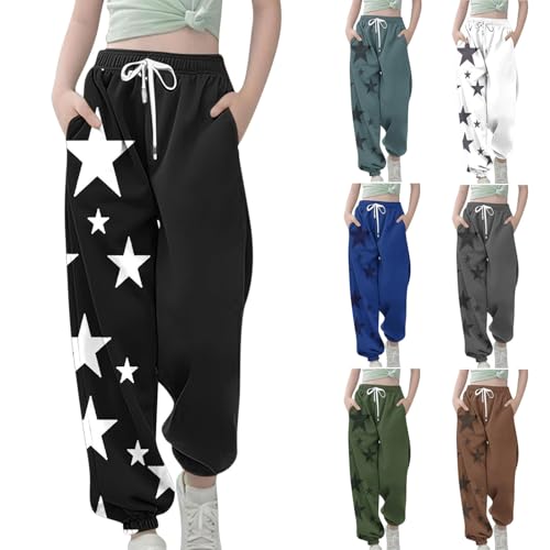 Teen Girls Baggy Stars Printed Jogger Pants Summer Loose Elastic Waist Sweatpants with Pockets for Kids 3-14Years2