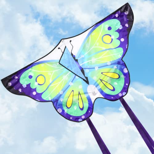 OMISTAR Butterfly Kite for Kids, 55 x 29’’ Huge Butterfly Kite for Outdoor Games & Entertaining Activities, Easy Flying Single Line Big Beach Kite for Children & Adults (Blue)