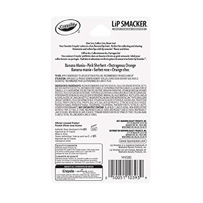 Lip Smacker Crayola Crayon Flavored Lip Balm - Moisturizing, Soothing Trio Banana Mania, Pink Sherbert, Outrageous Orange