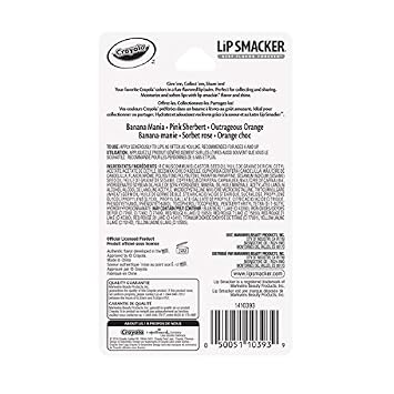Lip Smacker Crayola Crayon Flavored Lip Balm - Moisturizing, Soothing Trio Banana Mania, Pink Sherbert, Outrageous Orange