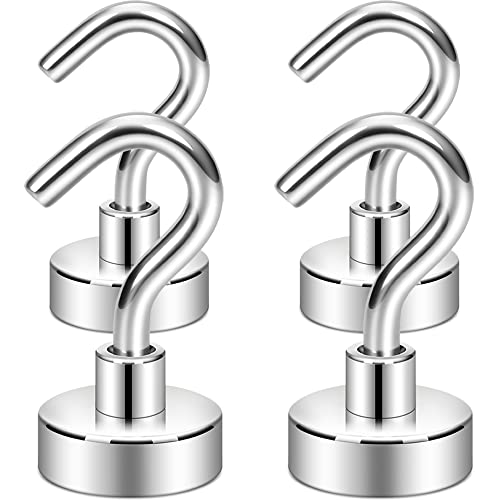 Neosmuk Magnetic Hooks,30lb Heavy Duty Earth Magnets with Hook for Refrigerator, Extra Strong Cruise Hook for Hanging, Magnetic Hanger for Cabins, Grill (Silvery White, Pack of 4)