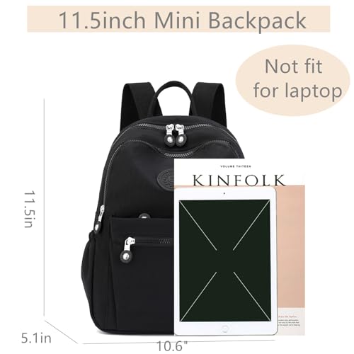 Image of Tanweibago Mini Nylon Women Backpacks,11L Small Ladies backpacks Casual Lightweight Women Shopping Travel Daypack (Black)