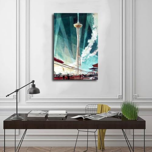 Poster Seattle Space Needle Solution Déco Murale Prête à Suspendre