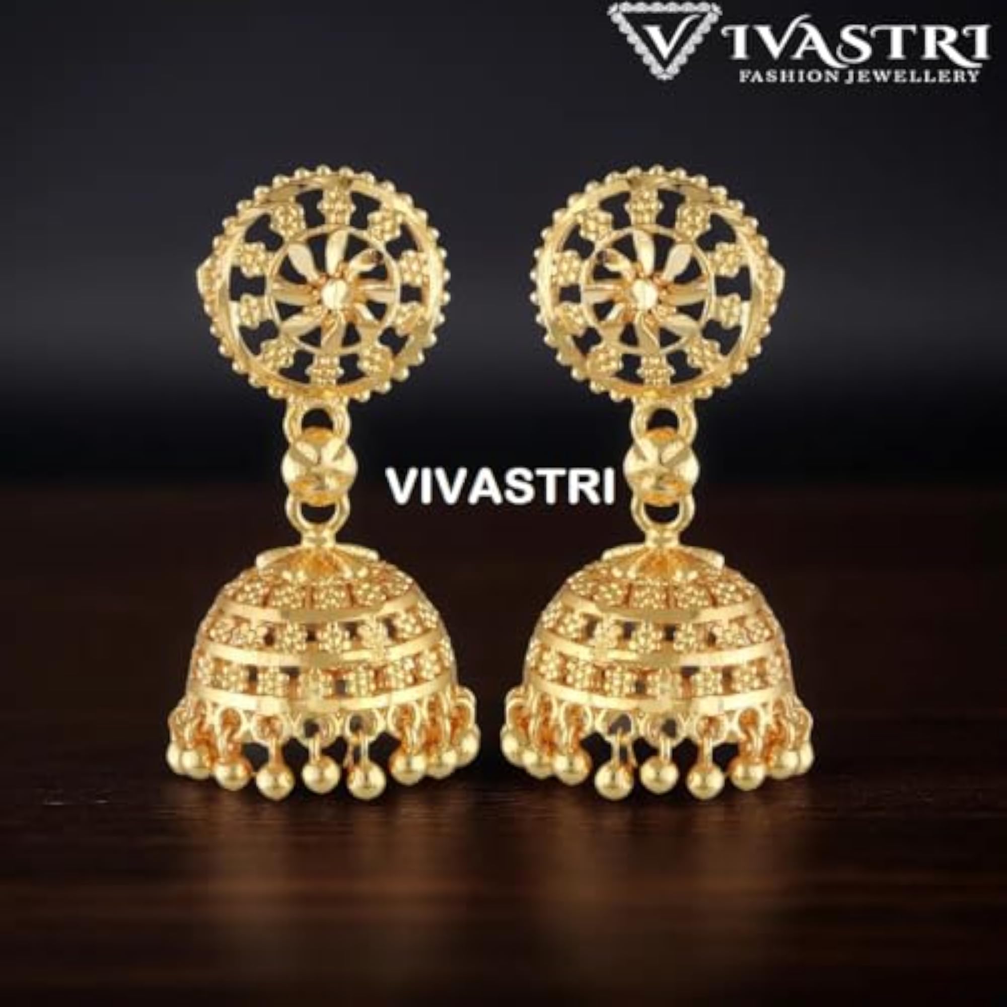Gold Plated Round Shaped Jhumki Earrings for Women