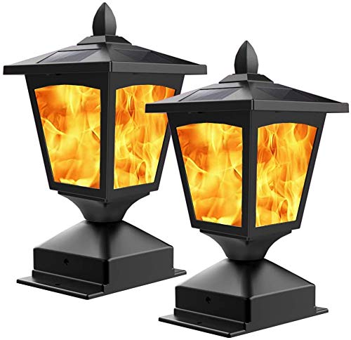 Solar Post Light,Outdoor Post Cap Light Flickering Flame Light for Fence, 4 x