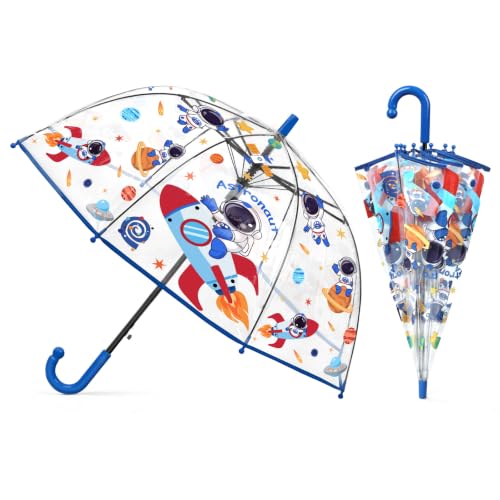 Image of Decalsweet Kids Clear Bubble Umbrella Astronaut Dome,Opening Stick Umbrella