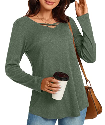 syoss Tunique d'automne à manches longues pour leggings et col en V croisé pour femmes, vert foncé, Taille S Cover
