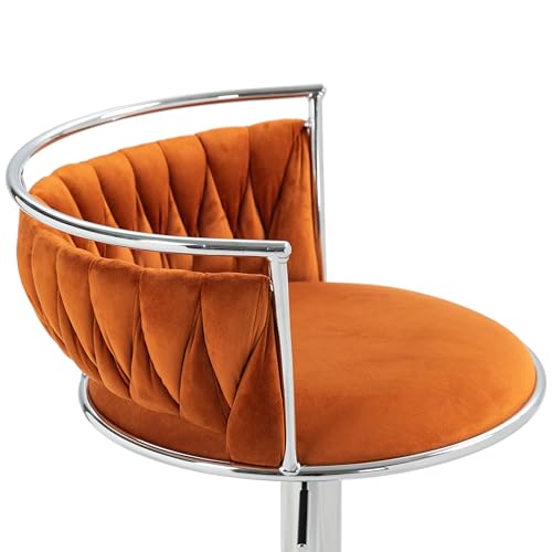 Butacos giratorios de 360°, set de 4 unidades, altura ajustable para barra, sillas modernas tapizadas en terciopelo con estructura metálica plateada, para isla de cocina o comedor (naranja) miniatura 6