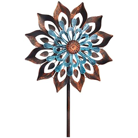 Kobolo Windrad Gartenstecker Dekostecker Windspiel XXL - Flora - Metall Cover
