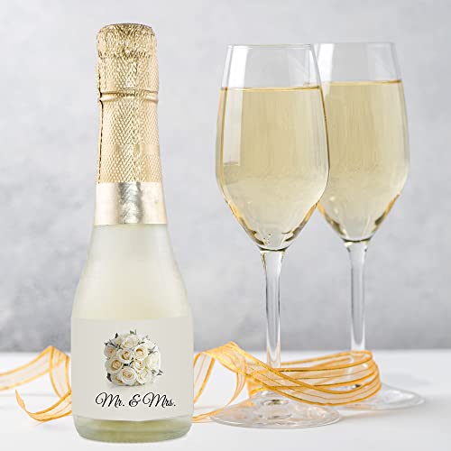 Wedding Water Bottle Labels, Custom Bottle Adhesive Bottle Labels (25 Labels) - Champagne Bottle Labels - Floral Mr. & Mrs.