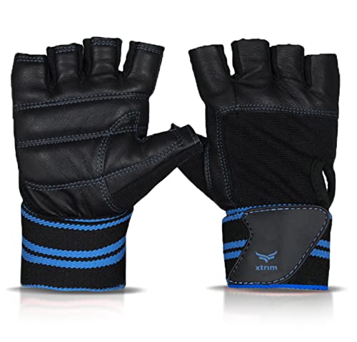 Image of XTRIM Gym Gloves for Men and Women, Gloves for Professional Weightlifting, Fitness Training and Workout (XL (Fits 8.5-9.5 inches), Blue)