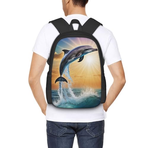 Native Dolphin Backpack for Women Men, Lightweight Adjustable Black Backpack for Travel Outdoor Sports4