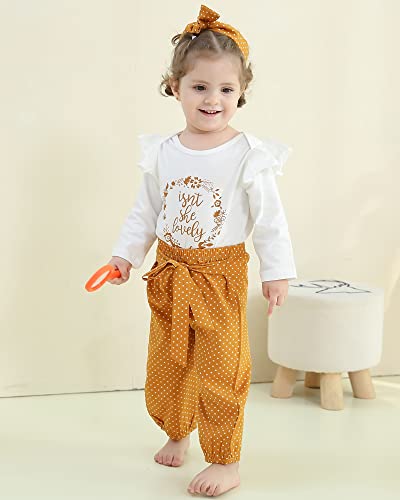 Image of Newborn Baby Girl Clothes Toddler Girl Outfits Ruffle Long Sleeve Tops Pants with Hats and Headband Fall Summer Clothes Sets