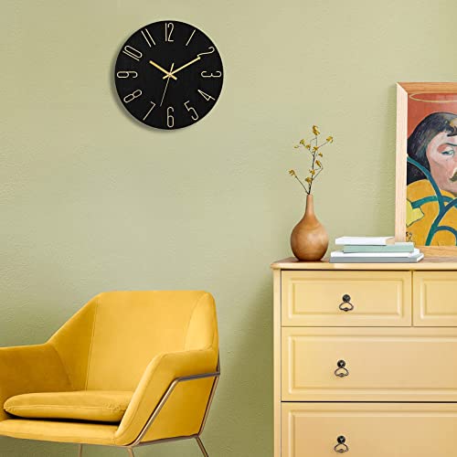 Foxtop Wall Clock 12 Inch Silent Non Ticking Battery Operated Round Wall Clock Modern Simple Style Clocks Decorative For Office Bedroom Kitchen School (Black Gold) #TOP7