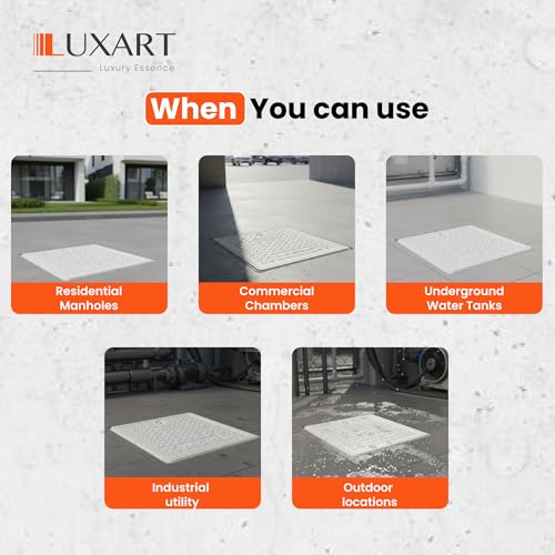 Image of LUXART 10x10 Inch Square FRP Manhole Cover | 5 Ton Capacity FRP Chamber Lid | Weatherproof and Heat Resistant Cover for Water Tanks, Sumps, and Drainage Systems