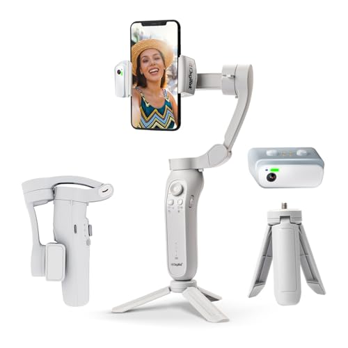Digitek (DSG-007F AI) 3-Axis Gray Smartphone Gimbal - Foldable Handheld Vlogging Stabilizer with AI Tracking Feature & 4 Creative Operation Modes for...
