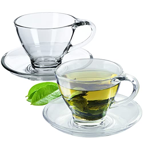KADAX Set di tazze da caffè, 200 ml, bicchieri da tè con piattini e manici, tazze in vetro per caffè, tè, cappuccino, tazze da tè (Hannah, 2 pezzi)