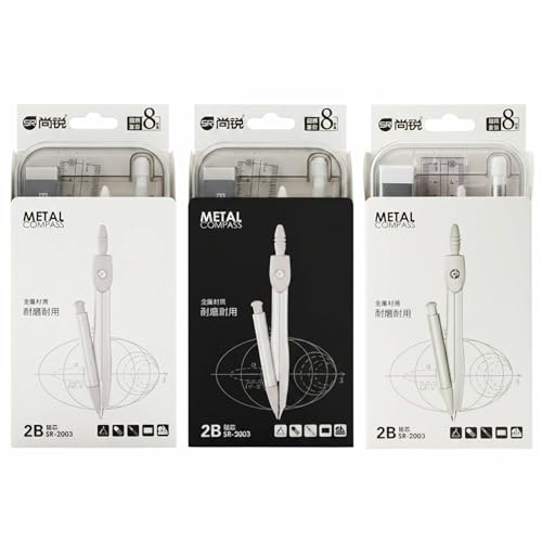 Image of SHAKTISM 8-Piece Professional Math Geometry Set with Durable Metal Compass, Includes Rulers, Protractor, 2B Lead Refills & Eraser - Drawing Tool Kit for Boys & Girls Random Color