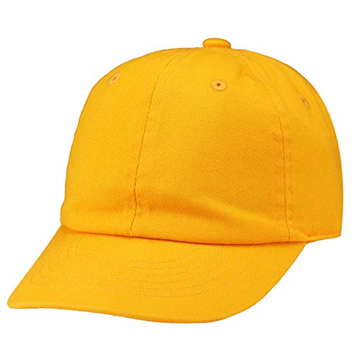 Falari Kids Boy Girl Baseball Cap Hat Washed Low Profile 100% Cotton Soft Lightweight Adjustable Size (2-5 Years, Gold)