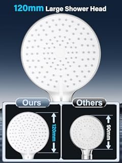 YEAUPE PRO - Soffione doccia con 3 tipi di getto, soffione doccia rotondo (diametro 120 mm), soffione doccia ad alta pressione a risparmio d'acqua (1 soffione doccia e tubo)