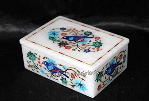 Boîte à bijoux rectangulaire marbre blanc et fleurs 15cm