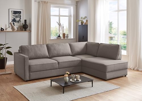 ATLANTIC home collection Eckgarnitur Chill, inkl. Schlaffunktion (ca. 135x230 cm), inkl. Bettkasten, frei im Raum stellbar, Wellenunterfederung, Ecke rechts, Grau