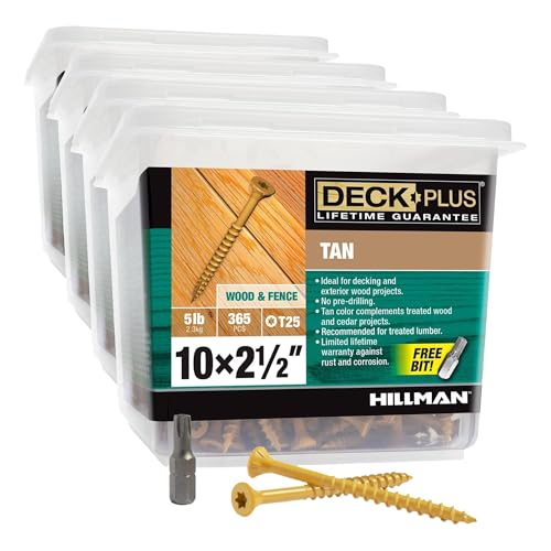 Image of Deck Plus 2-1 /2 Inch Epoxy Coated Exterior Wood and Fence Screws #10 x 2-1 /2 inch Torx /Star Drive Included Coarse Thread, Outdoor Rust Resistant Decking Screw, Tan, 5 lb Box, 365 Pieces | 48416(Pack of 4)