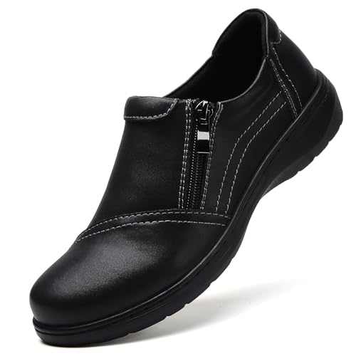 QAE Loafers for Women Comfort Women's Penny Loafers with Zipper Orthopedic Lightweight Slip-On Flats...