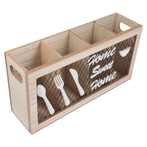 CLISPEED Caja de Almacenamiento para Cubiertos de Madera Práctica y Compacta Organizador de Utensilios de Cocina Soporte para Tenedores Cucharas y Espátulas Diseño Elegante para Hogar
