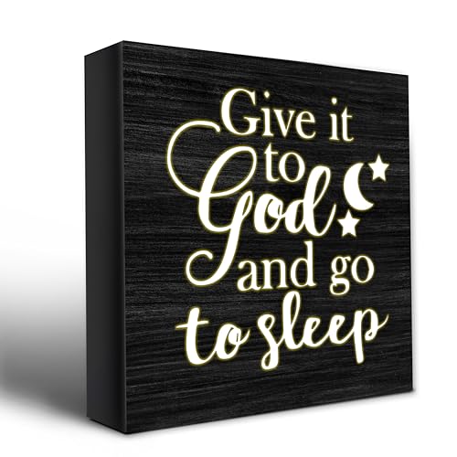 KGHYT Give It To God And Go To Sleep Sign, Wooden Plaque, 5x5 Inches, Modern Religious Decor, Bedroom, Living Room, Office