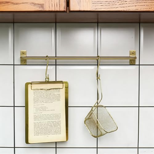 YXLLGS Brass Kitchen Rack with S Hooks, Metal Wall Hooks,