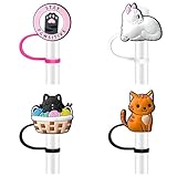 Cats Ice Cream Straw Cover for Stanley Tumbler Cap, Silicone Straw Topper, 10mm Drinking Straw Tip Covers for Accessories (Cat-C)