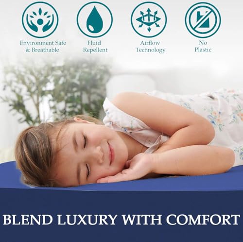 Image of Trance Cotton Feel Terry Ultra Soft Waterproof Mattress Protector | Breathable - Hypoallergenic Mattresses Cover (75x72 inch | 6.25x6 feet, Classic Blue - Pack of 1)