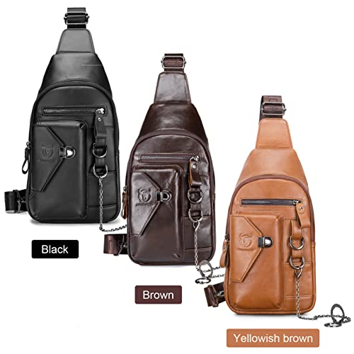 Henniu Bolsa tiracolo masculina de couro com suporte para celular à prova d'água bolsa tiracolo no
