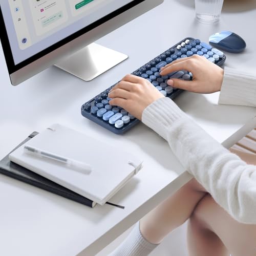 Image of KNOWSQT Wireless Keyboard and Mouse Combo - SkyBlue-Gradient Colorful 2.4G Typewriter Full-Size Cute Keyboards - USB Receiver Plug and Play, for Computer, PC, Laptop, Desktop, Windows