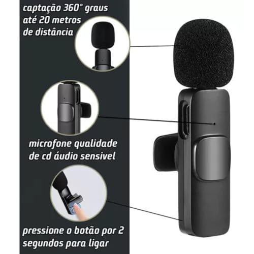 Microfone de Lapela sem Fio 2 Peças para iPhone iPad Android 1 Transmissor Suporta 2 Microfones (Tip