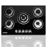 Gas Cooktop 30.31' inches Gas Cooktop Tempered Glass Built in Gas Stove 5 Burners Gas Stoves Cooktop (5 Sealed Burners) Stove Burner Cast Iron Grate Stove-Top LPG/NG Dual Fuel Thermocouple Protection