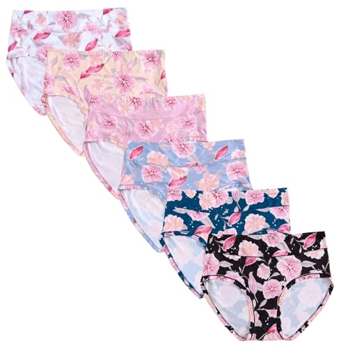 Image of Womens Underwear XL-5XL Plus Size Ladies Panties Mid High Waist Briefs for Woman Floral Print Pantys 6-Pack