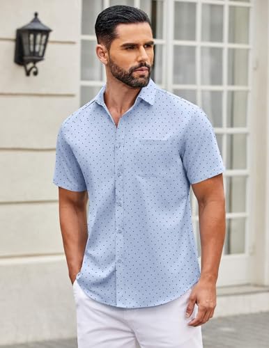 Image of COOFANDY Mens Short Sleeve Casual Button Down Shirts Summer Untucked Dress Shirts with Pocket