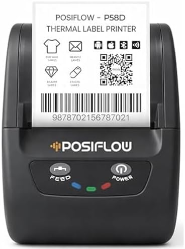 SHREYANS POSIFLOW 58D 2-Inch (58mm) Portable Thermal Label & Receipt Printer | Bluetooth & USB | Inkless Barcode & Billing Printer for Retail, Pharmacy & Shop Use | Includes 500 Labels