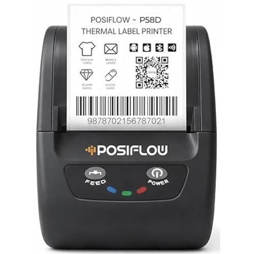 SHREYANS POSIFLOW 58D 2-Inch (58mm) Portable Thermal Label & Receipt Printer | Bluetooth & USB | Inkless Barcode & Billing Printer for Retail, Pharmacy & Shop Use | Includes 500 Labels