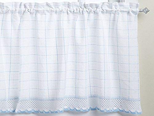 Image of Sweet Home Collection Adirondack Cotton Kitchen Window Curtains Pair, 36 inch Tier, White /Blue