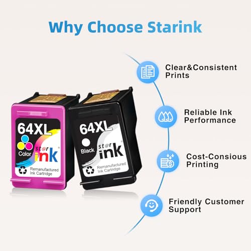 Starink Replacement for HP 64XL Ink Cartridge Combo Pack Remanufactured for HP 64XL Ink Cartridges Black and Color Compatible with HP Envy Photo 7855 7858 7155 7120 7800 6255 7158 7100 Printer, 2 Pack — view 5